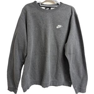 Nike Crewneck Sweatshirt Mens XL Heather Gray White Logo Pullover Cotton Blend